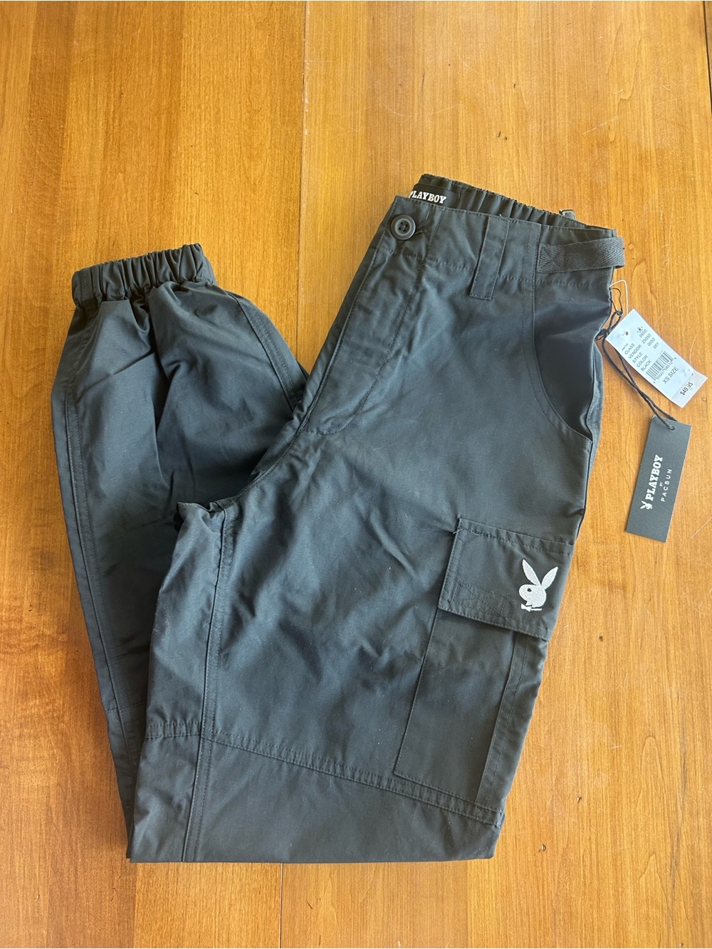 PLAYBOY By Pacsun Black Cargo Jogger Pants with Bunny Logo